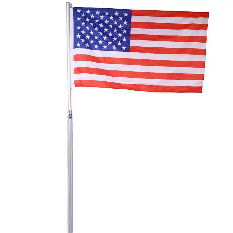 25Ft Telescopic Flag Pole Kit, Height Adjustable Heavy Duty Aluminum Flagpoles With American Flags & Top Ball, Outdoor In Ground Flagpole