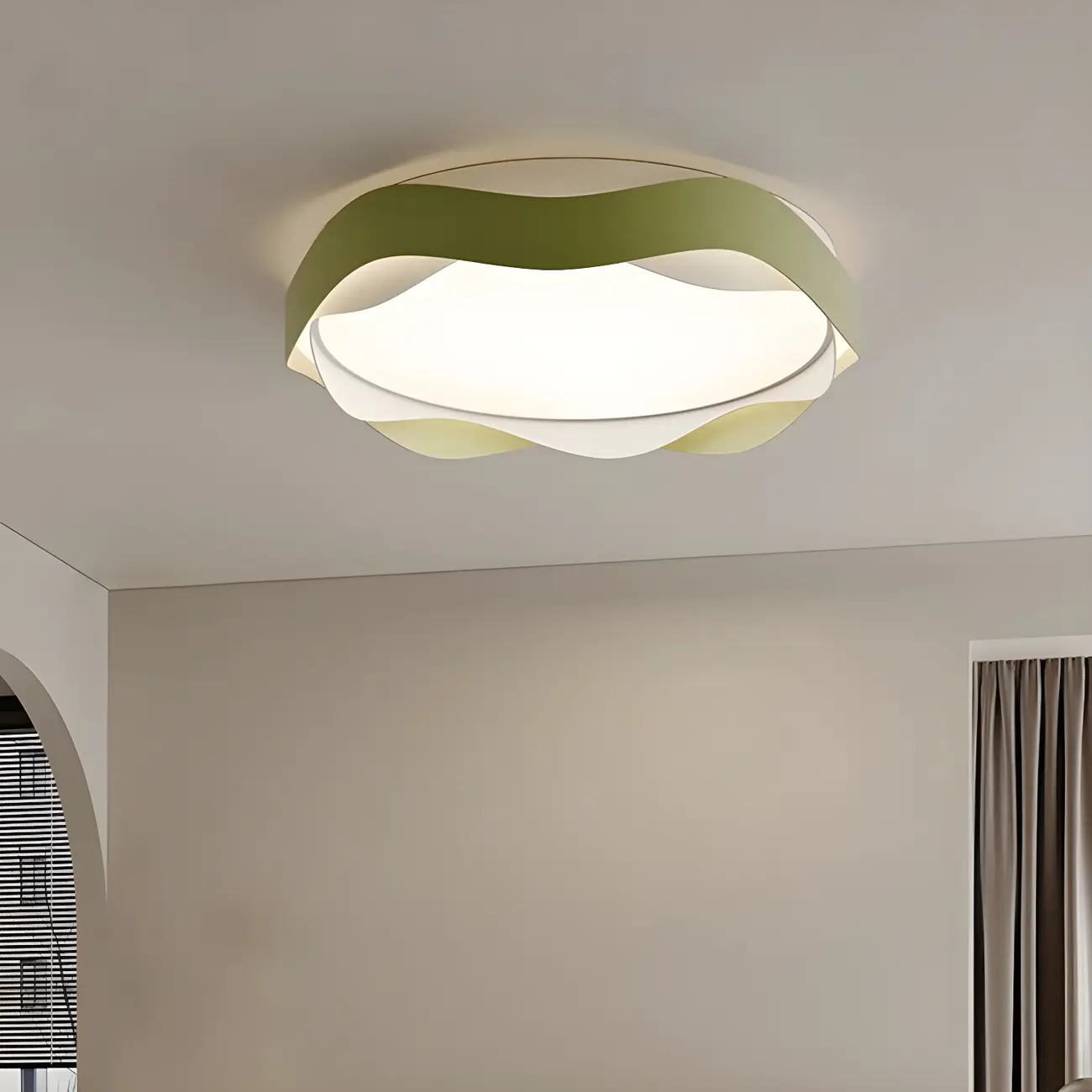 White Art Deco LED 3-Gear Dimming Flush Ceiling Light