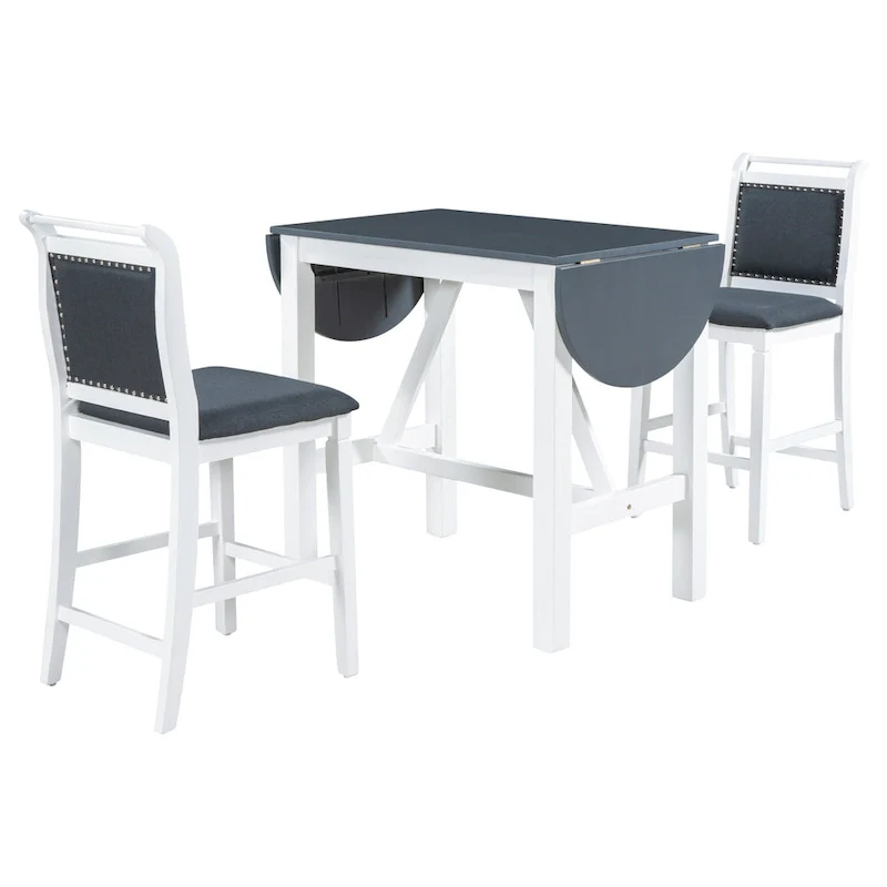 3-Piece Rustic Dining Set with Drop Leaf & 2 Chairs