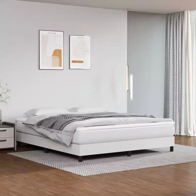 Bed Frame White Faux Leather King Durable Bed Frame