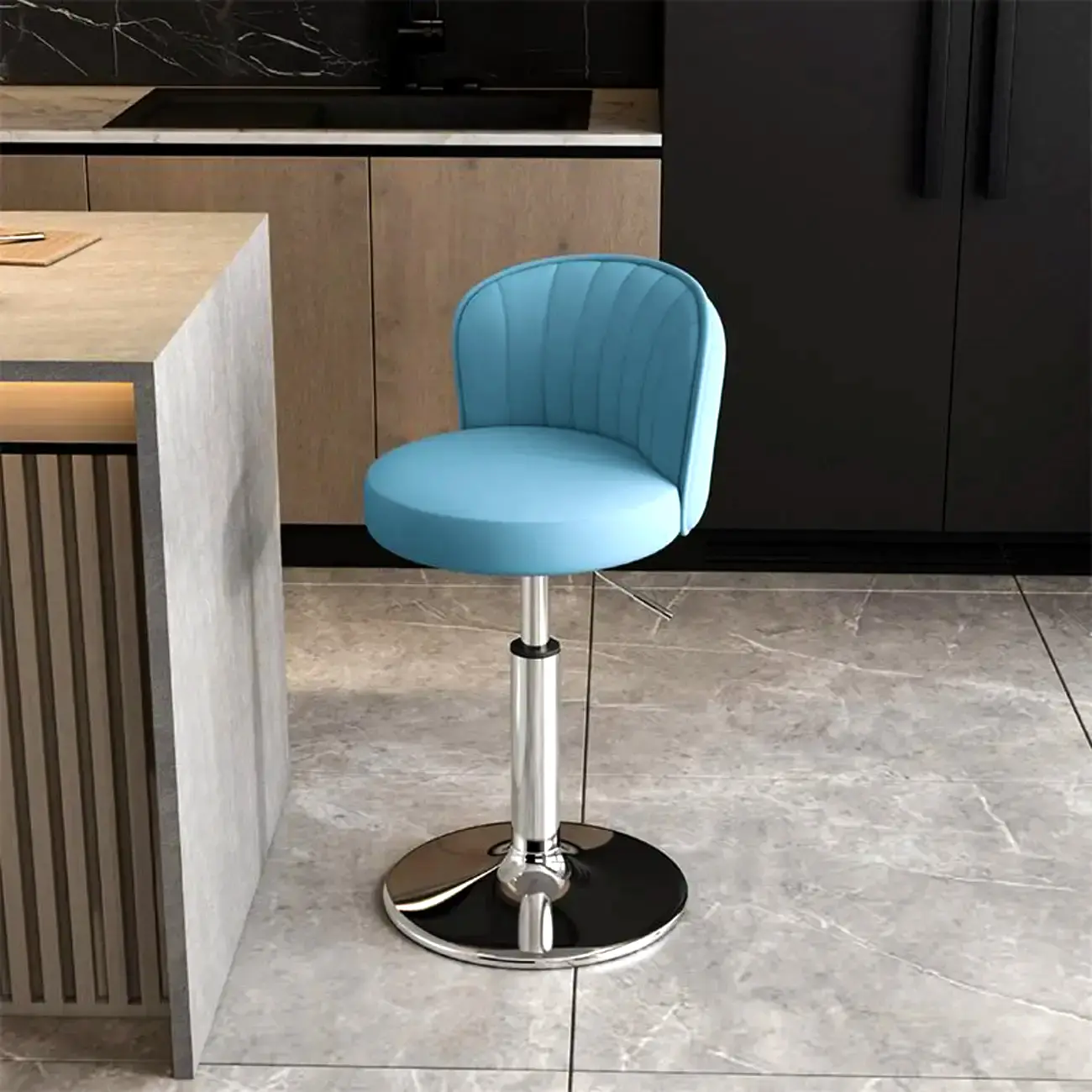 Modern Leather Adjustable Swivel Bar Stools with Back