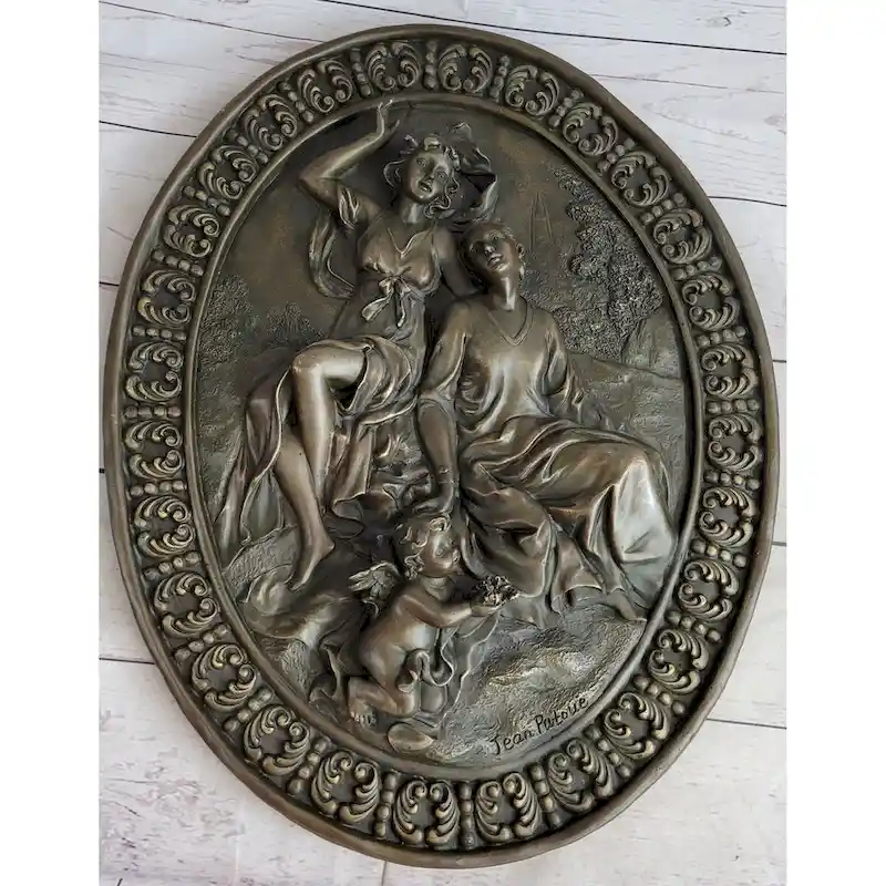 Hanging Wall Relief Bronze Sculpture Art French Italian Antique Vintage Style 17 Inches X 13 Inches