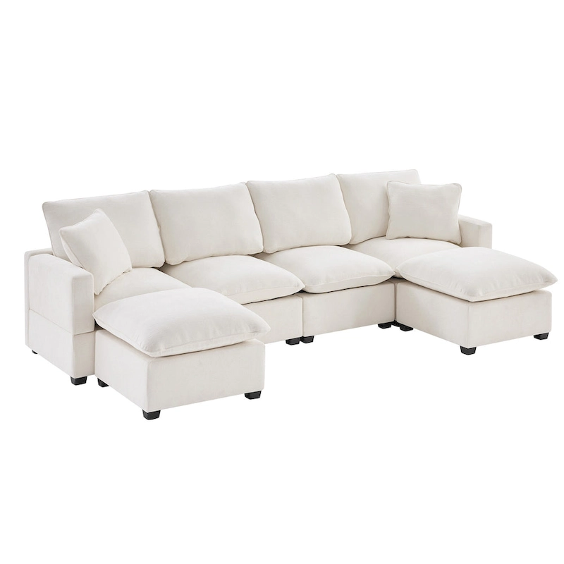U Shape Modular Sofa, 6 Seat Chenille Deep Seat Sectional Couch