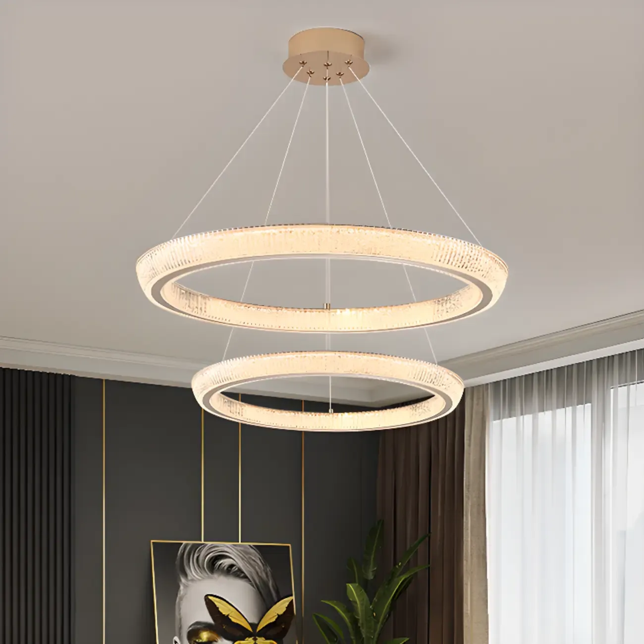 Gold Multi-Circle Glamorous Crystal LED Chandelier