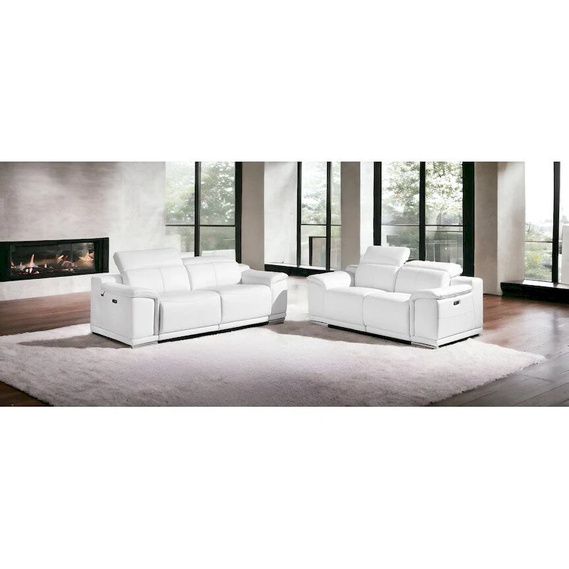 HomeRoots Two Piece Indoor White Italian Leather Five Person Seating Set