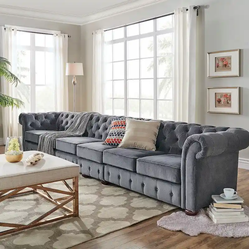 Grey Button-Tufted Chesterfield Sofa - 4/5/6 Seater