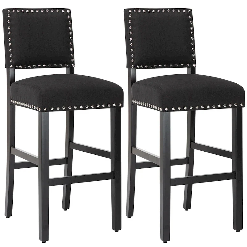 28 Inches Fabric Barstools Upholstered Bar stools Pub Chairs with Back and Silver Nailhead Trim Set of 2