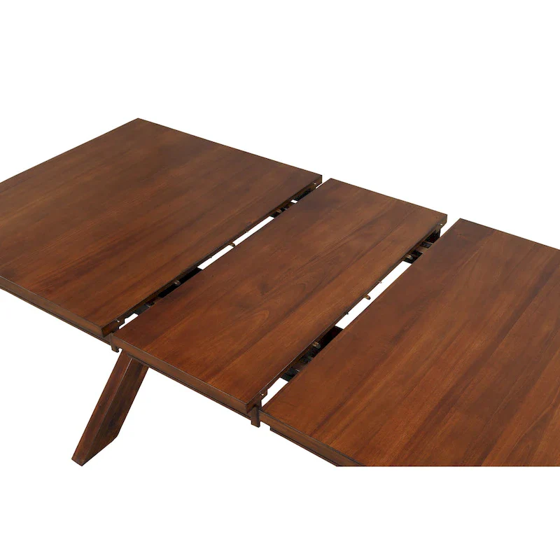 Roundhill Furniture Karven Wood Trestle Extendable Dining Table with Leaf, Dark Hazelnut