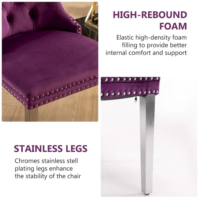 Velvet Dining Chairs Set of 2, Tufted Dining Room Chairs with Button Back, Nailhead Trim, Upholstered Kitchen Side Chairs