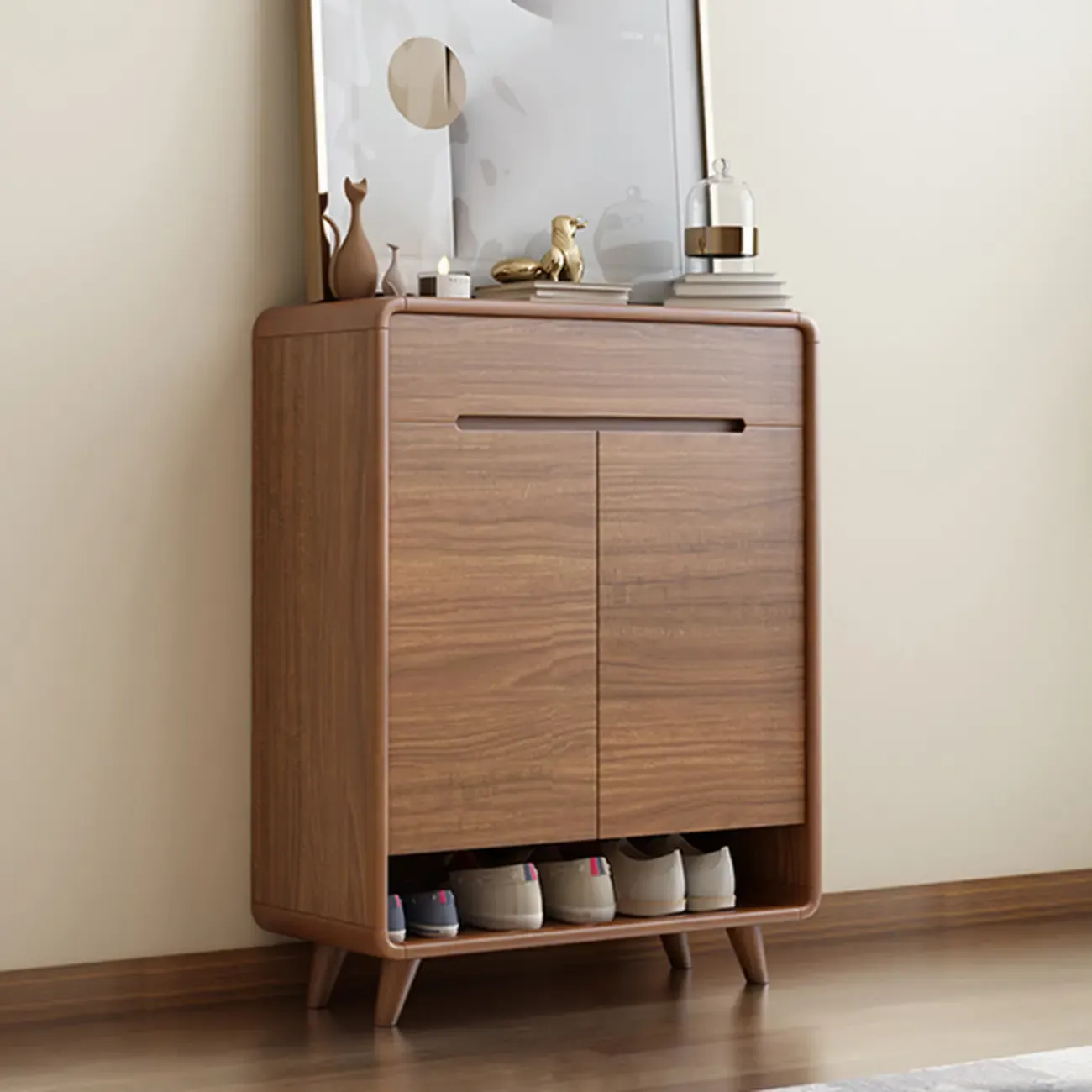 Modern Wood Hallway Shoe Cabinet with Drawers