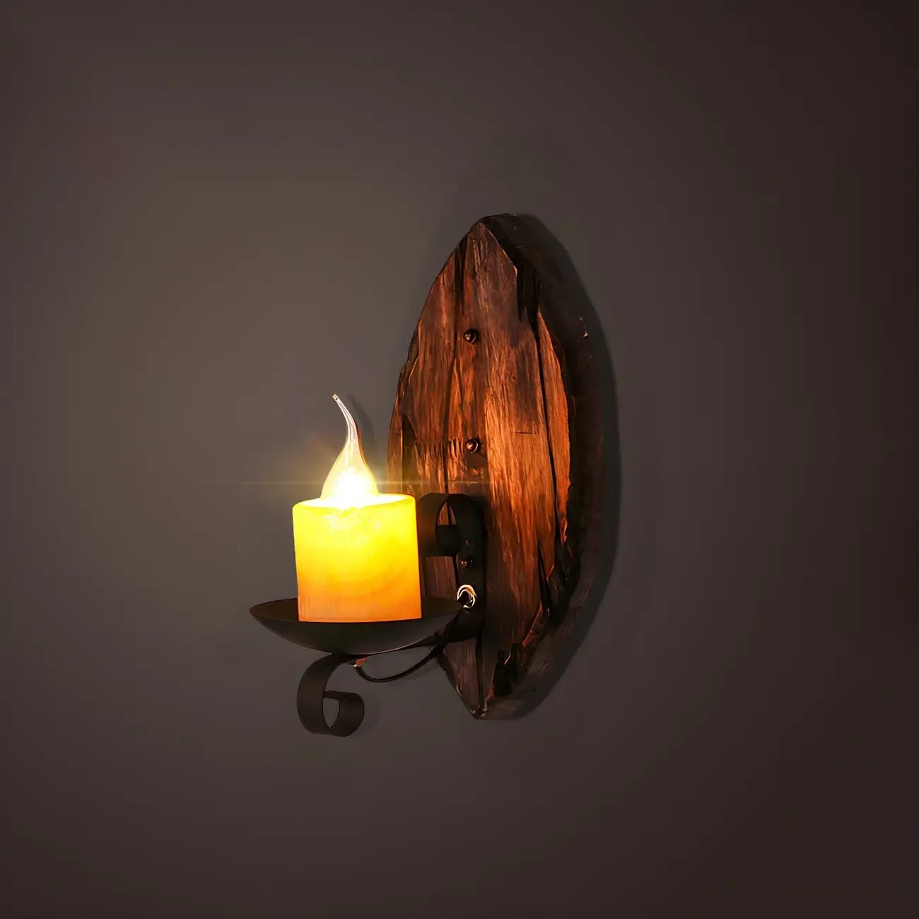 Industrial Distressed Wood Glass Black Wall Lantern Light