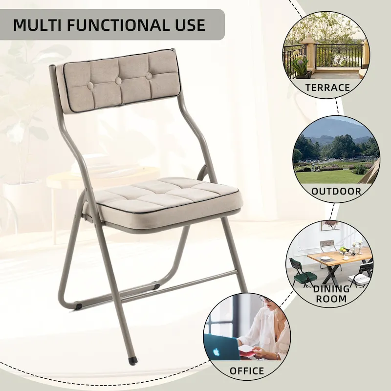 Velvet Upholstered Steel Tufted Folding Dining Chairs(set of 4)