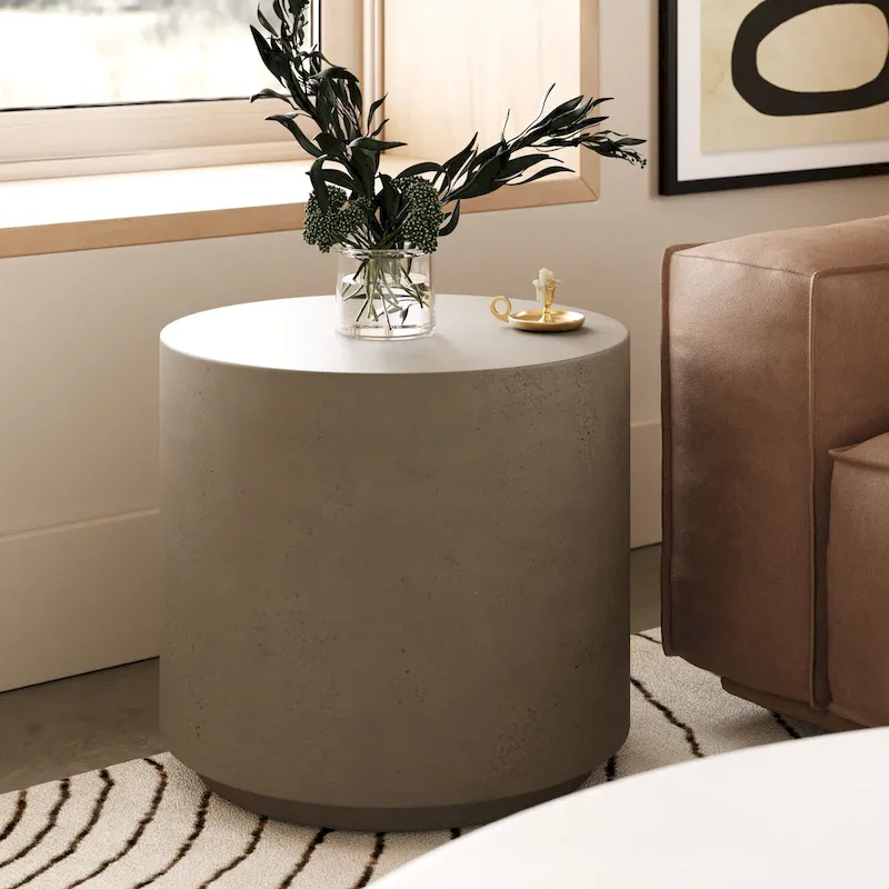 Grey Round Concrete End Table, Outdoor