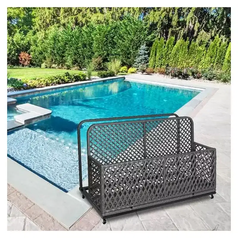 Storage Box, Outdoor Storage Box  Diamond Gray PE Rattan Poolside Organizer with Rolling Wheels Weather-Resistant