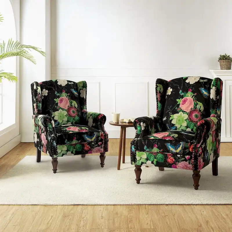 Gott Traditional Wingback Armchair with Solid Wood Legs Set of 2 by HULALA HOME