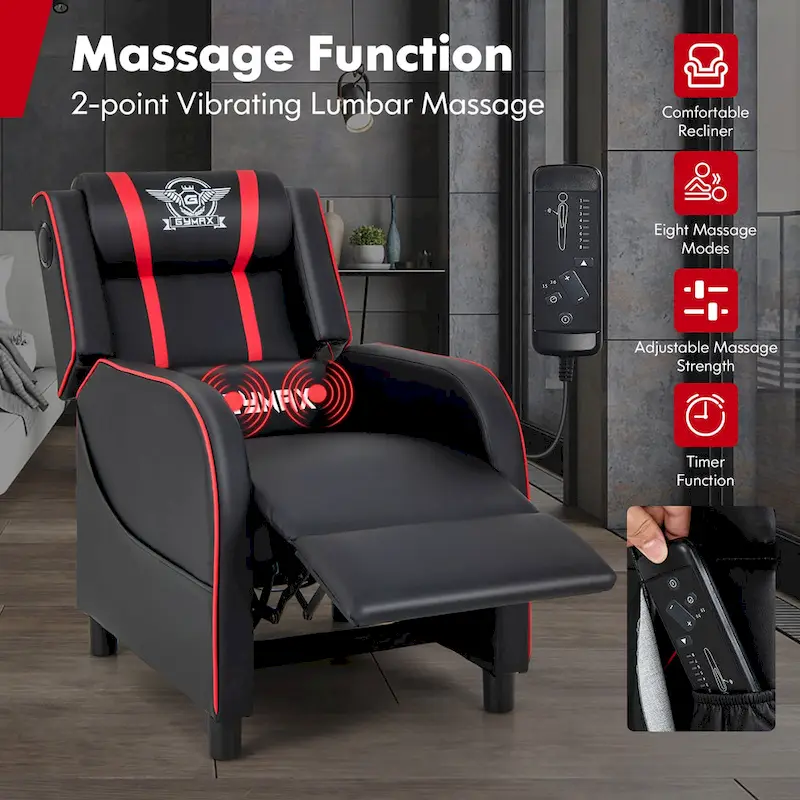 Gymax Massage Gaming Recliner Chair PU Leather Single Recliner Sofa