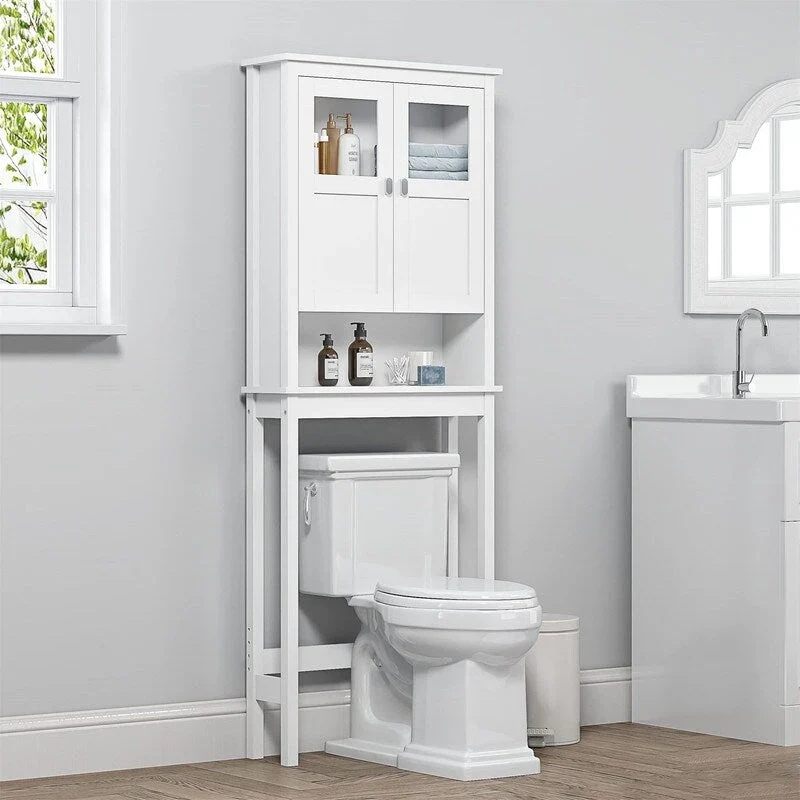 White Wood Finish Over-Toilet Storage Cabinet