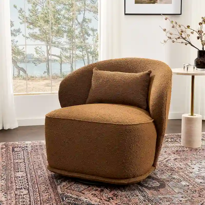 KINWELL 33 Wide Sherpa Boucle Upholstered Swivel Accent Chair
