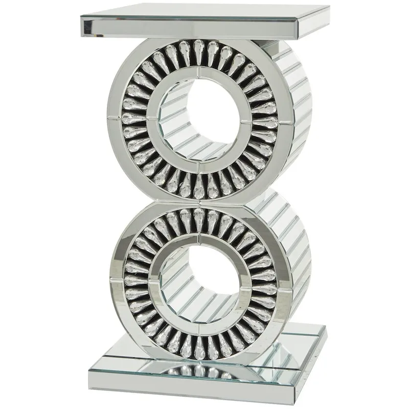Glass Mirrored Side End Accent Table - Silver