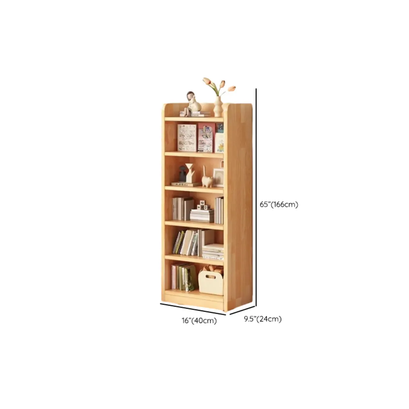 Narrow Vertical Modern Wooden Bookcase in Natural Finish