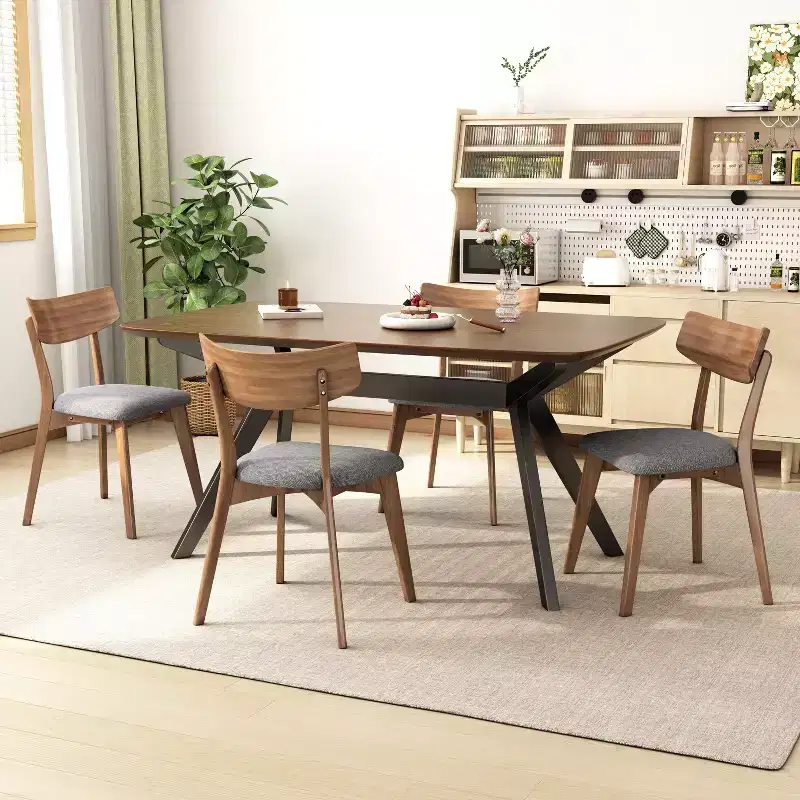 Christopher Knight Home Lareyna 5 Piece Mid-Century Modern Rubberwood Upholstered Dining Set