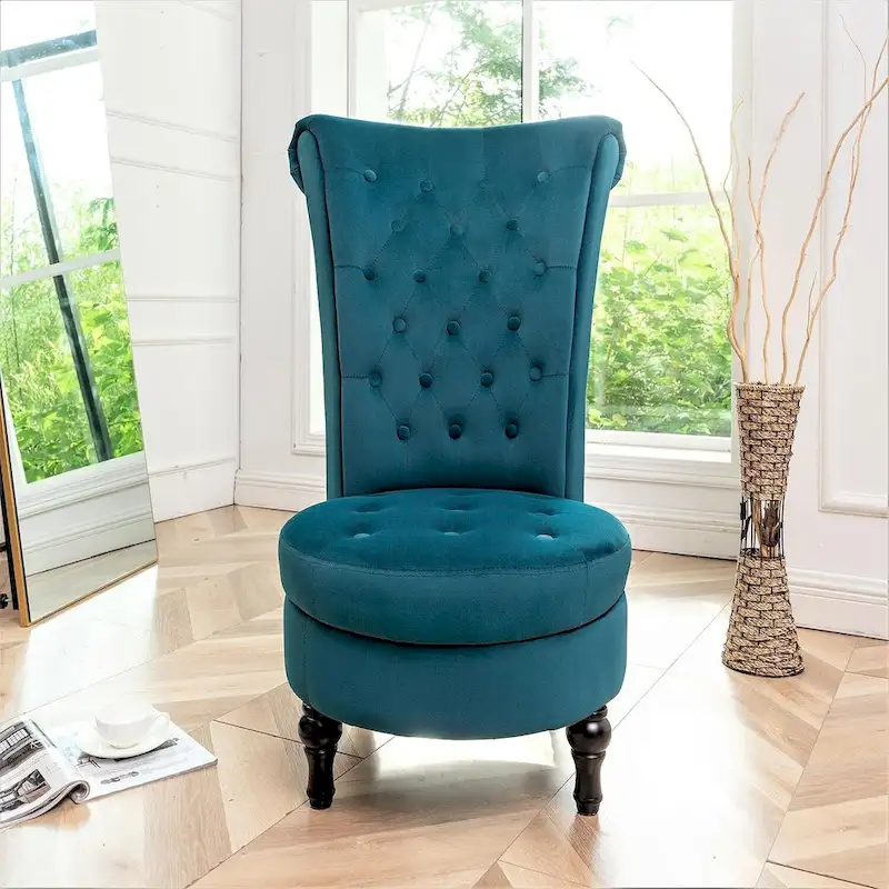 Velvet High Back Vanity Chair - Multiple Colors, Tufted Design, Single Seat