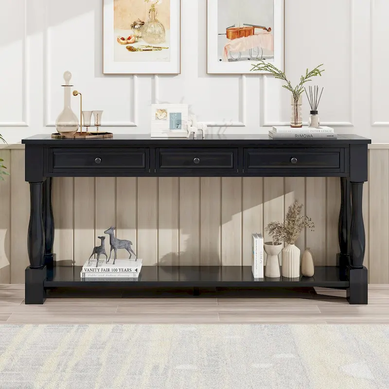 63inch Console Table,Long Sofa Table with Drawers and Shelf,French Country Entryway Table