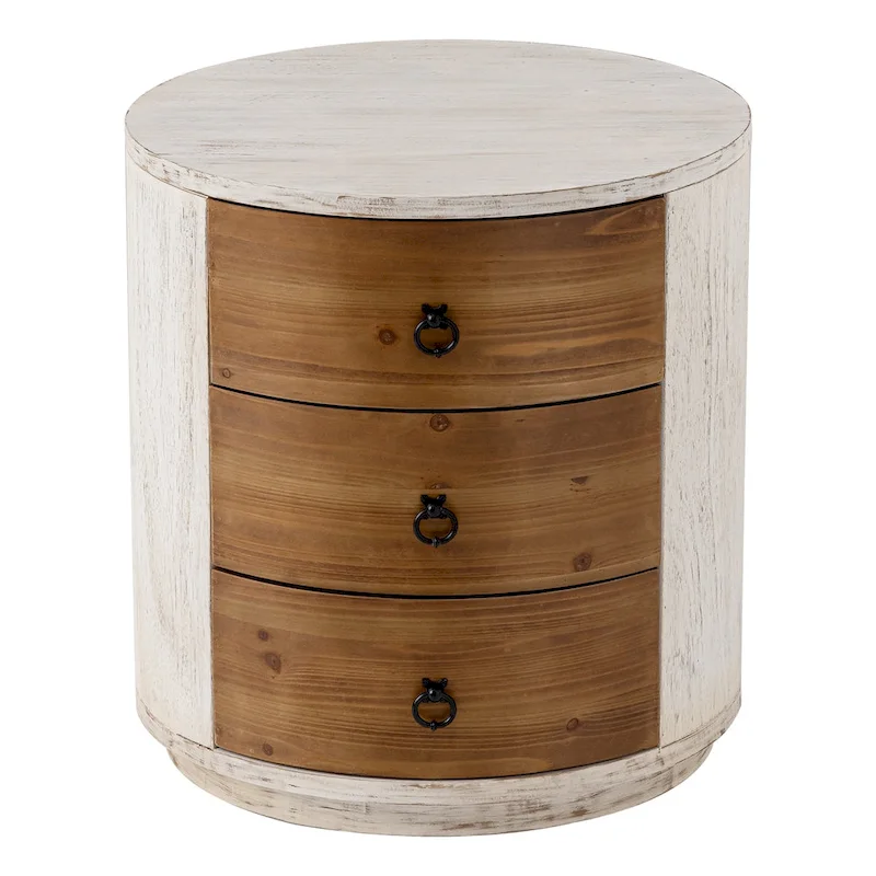 COSIEST Modern Round Solid Wood Storage Chest, Nightstand with 3 Drawers