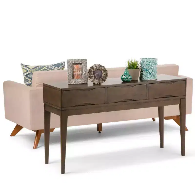 Walnut Brown Console Table with 3 Drawers, Mid-Century Style, for 1