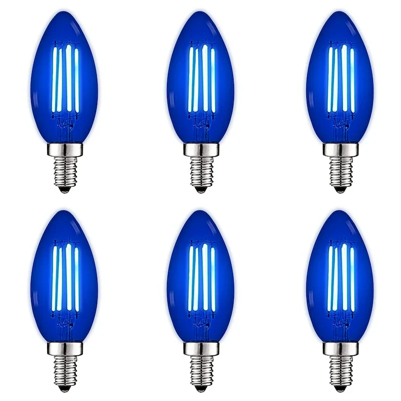 Luxrite E12 LED Filament Light Bulbs, 4.5W=40W, Colored Glass Candelabra Bulb, UL, E12, Decoration Bulb 6 Pack