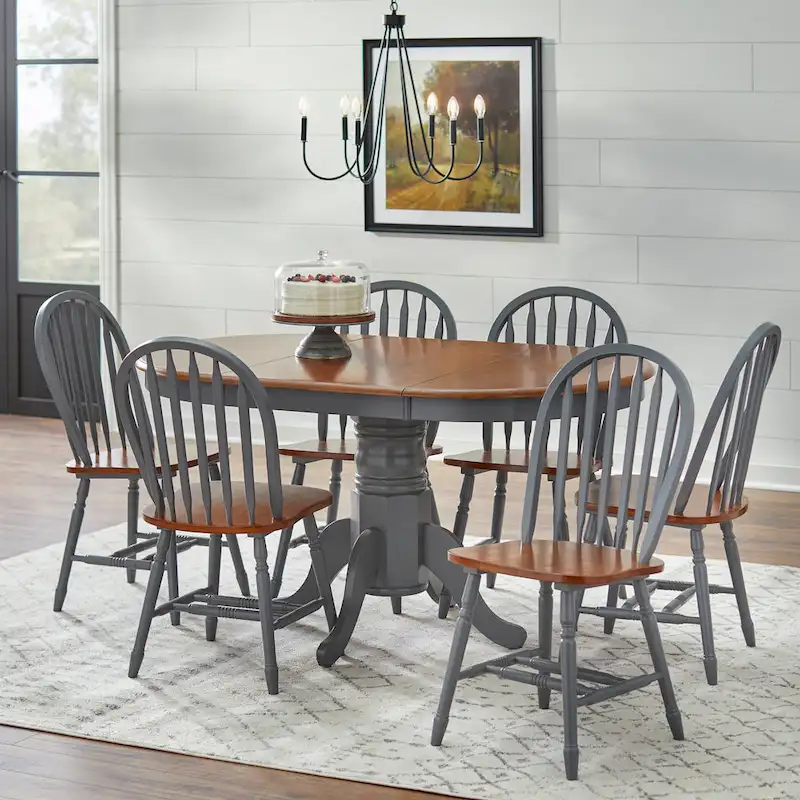 Carolina 7-piece Farmhouse Solid Wood Dining Set with Leaf