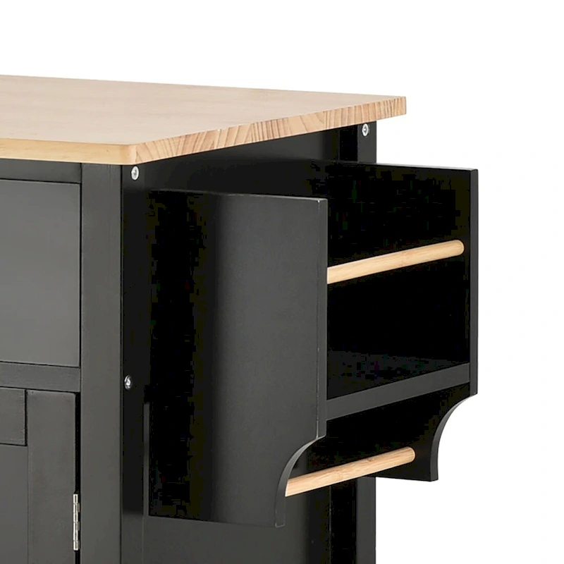 Classic Wooden Kitchen Island Cart with 2 Drawers, 2 Cabinets, a Towel Rack and a Spice Rack