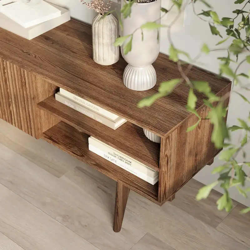 Living Skog Kelly TV Stand Console Fits TV's up to 65 in. with Wood Legs in Mid Century Modern Scandinavian Design