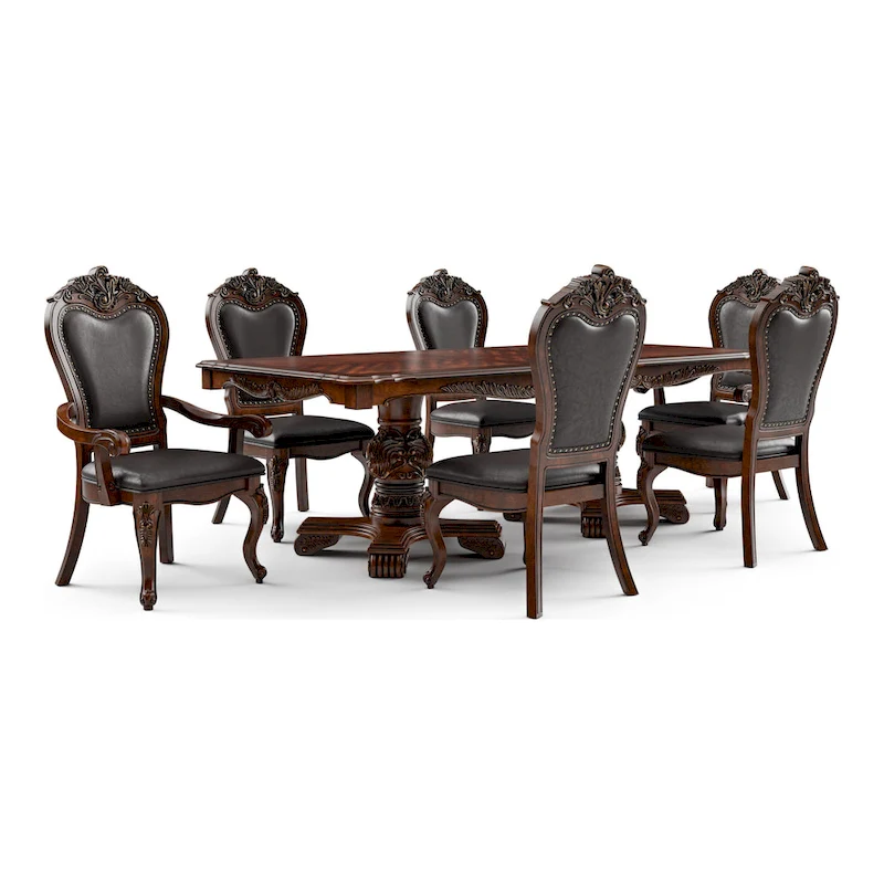 Furniture of America Eugene Traditional Solid Wood 7-Piece Expandable Dining Table Set