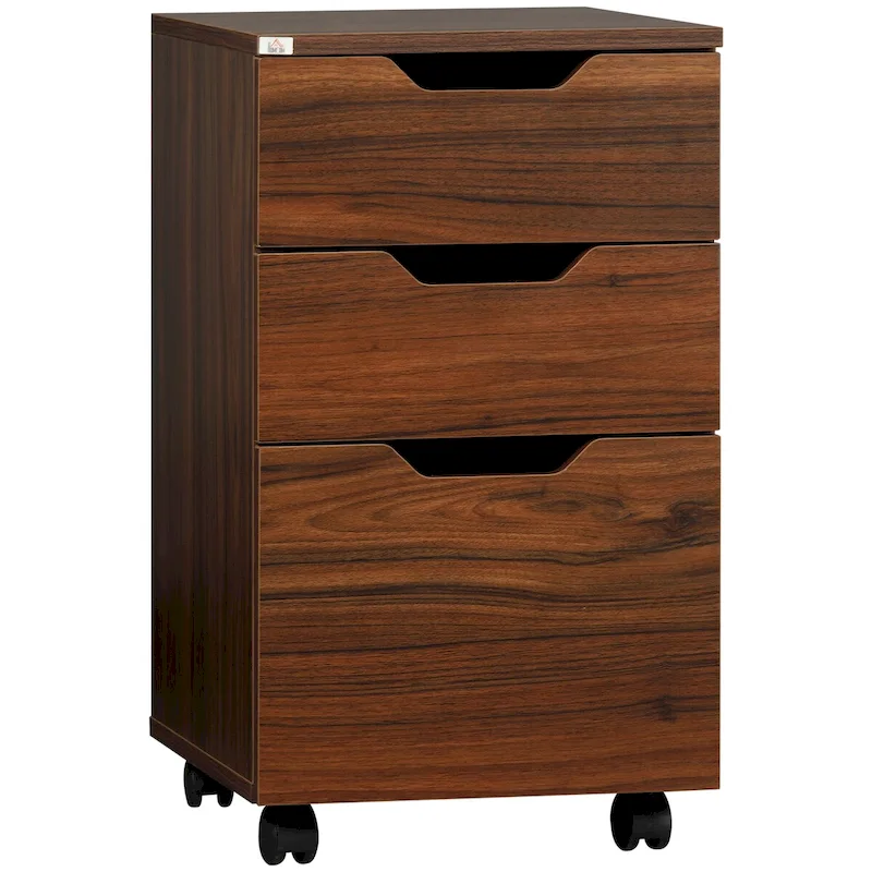 3 Drawer Office Storage Cabinet, Under Desk Cabinet with Wheels for Bedroom, Living Room, Brown Wood Grain