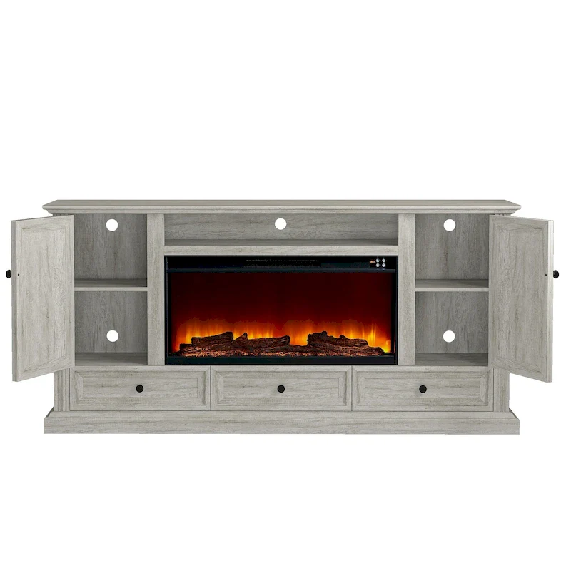 Farmhouse 72 TV Stand with Fireplace - Accommodates up to 75 TV - 73W x 35H x 14D