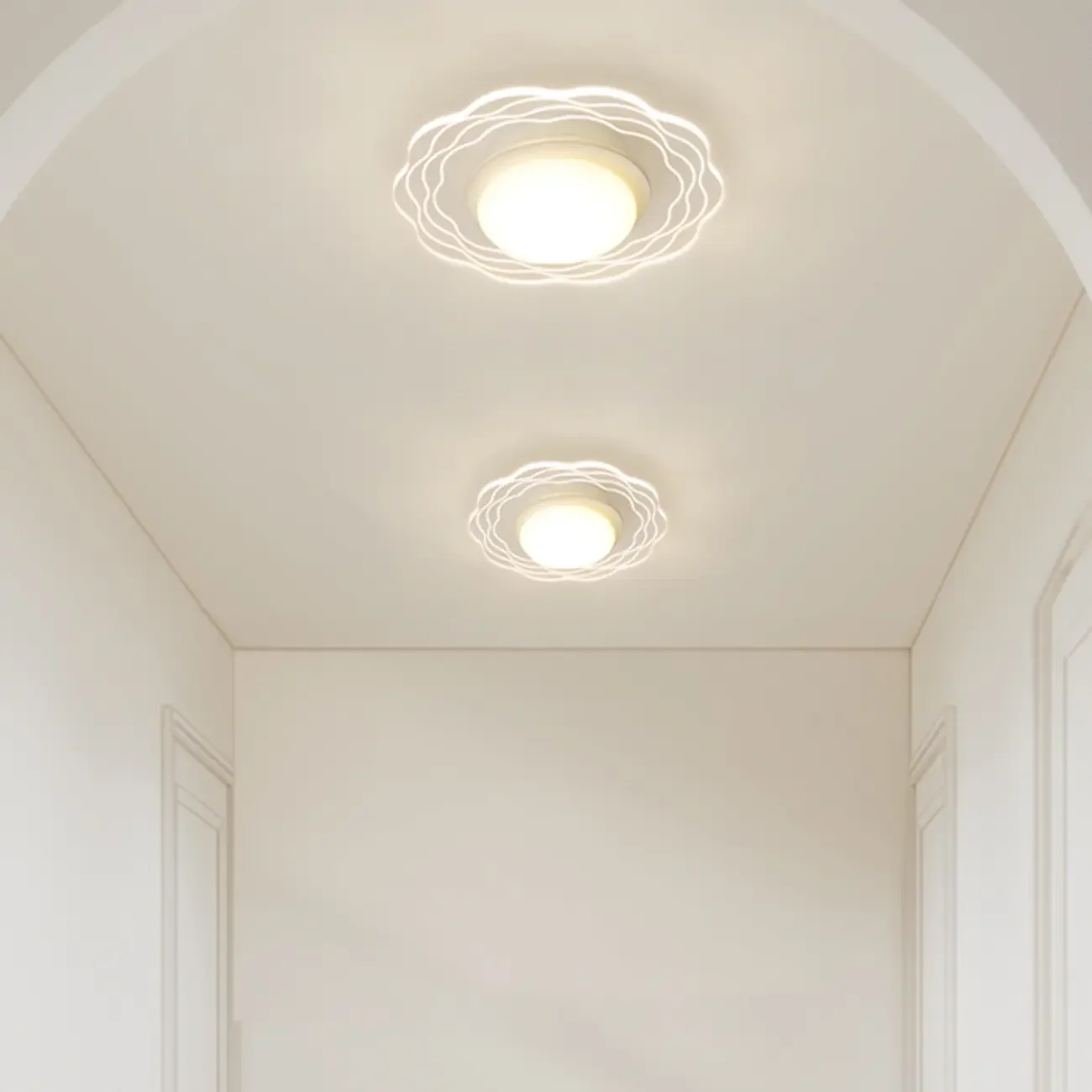 Mini White Artistic Flower Shade Flush Ceiling Light Dimmable