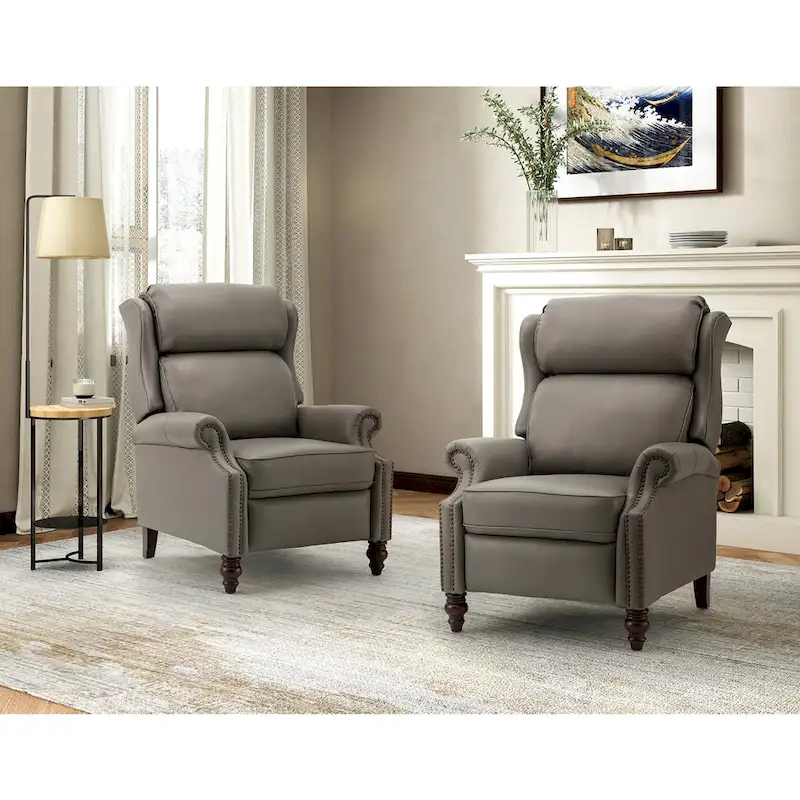 Noemon Modern Genuine Leather Recliner with Nailhead Trims Set of 2 by HULALA HOME