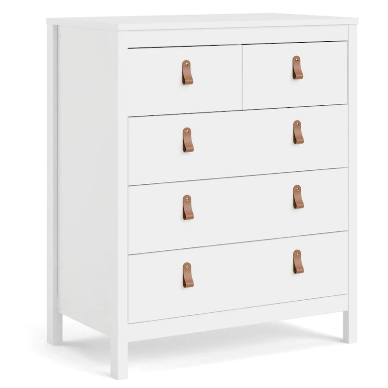 Grey 5-Drawer Chest with Leather Handles