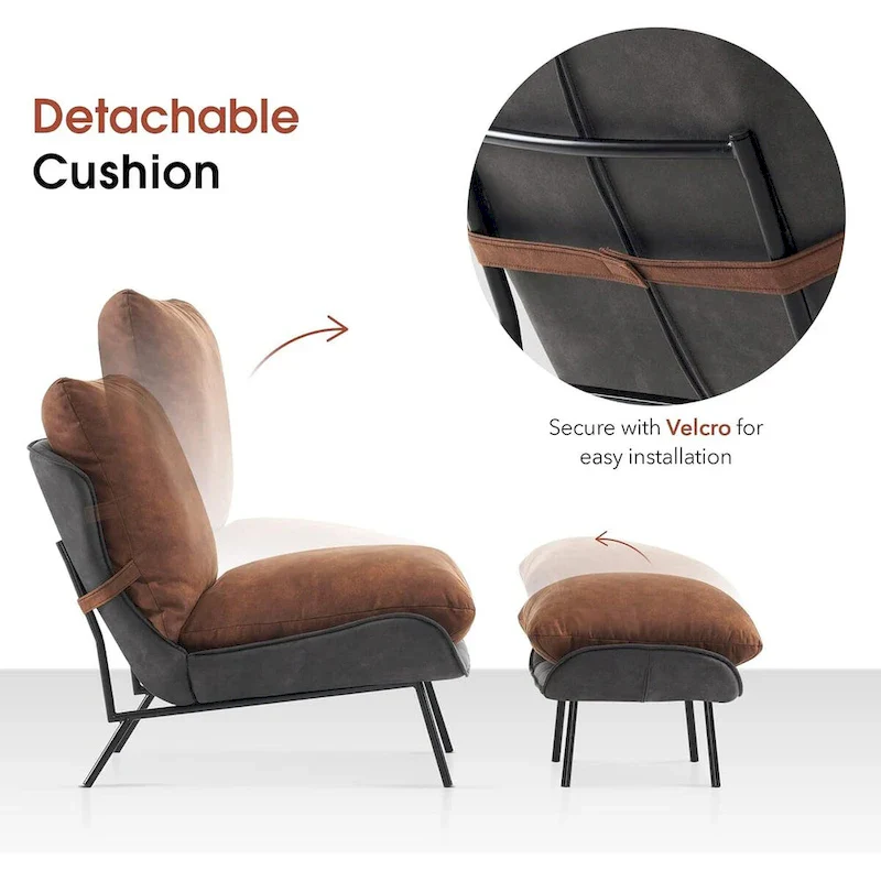 Leathaire Fabric Accent Chair with Ottoman