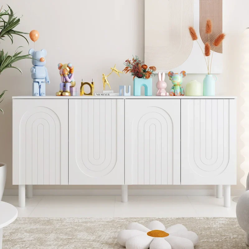 White 4-Door Sideboard with Pop-Up Doors