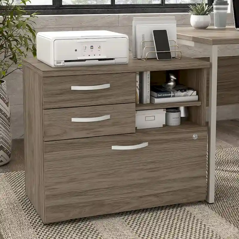 Hybrid Office Storage Cabinet with Drawers and Shelves