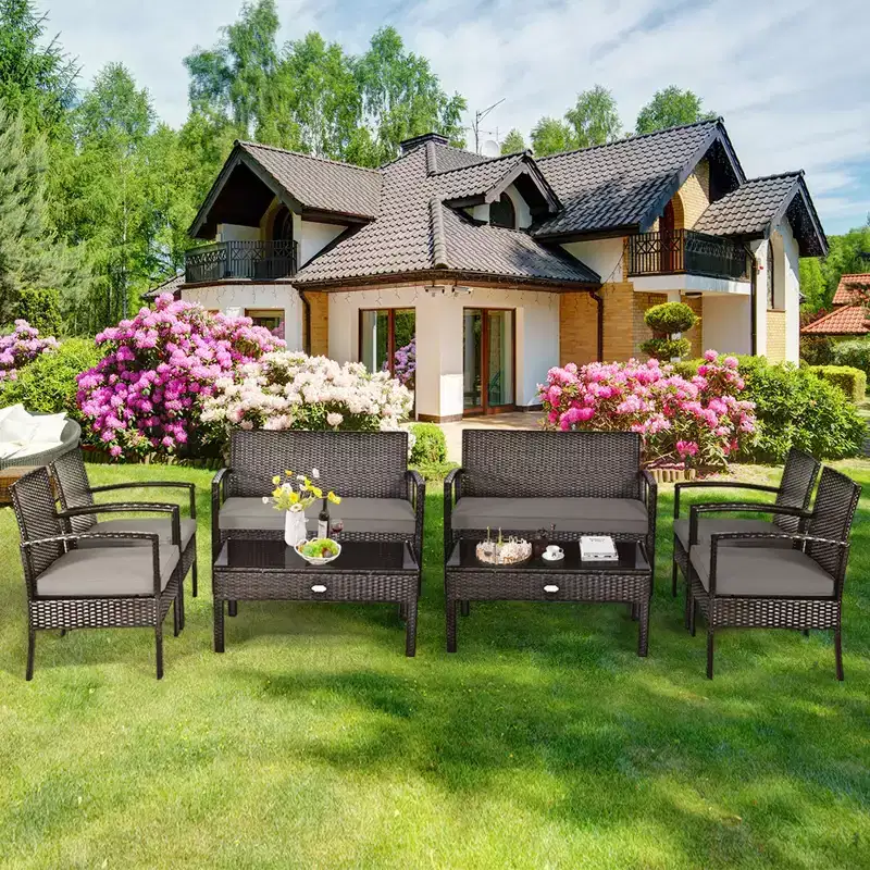 Costway 8PCS Rattan Patio Conversation Set Outdoor Furniture Set Garden w/Cushion