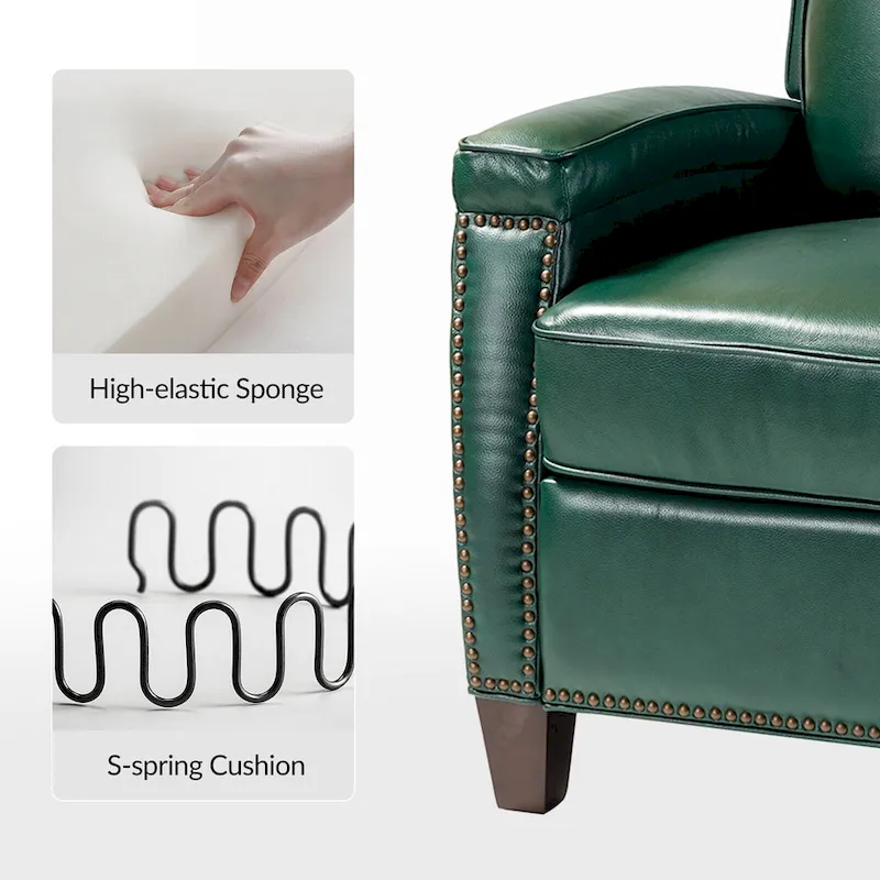 Gaspar Mid-Century Modern Genuine Leather Pushback Recliner with Wood legs Set of 2 by HULALA HOME