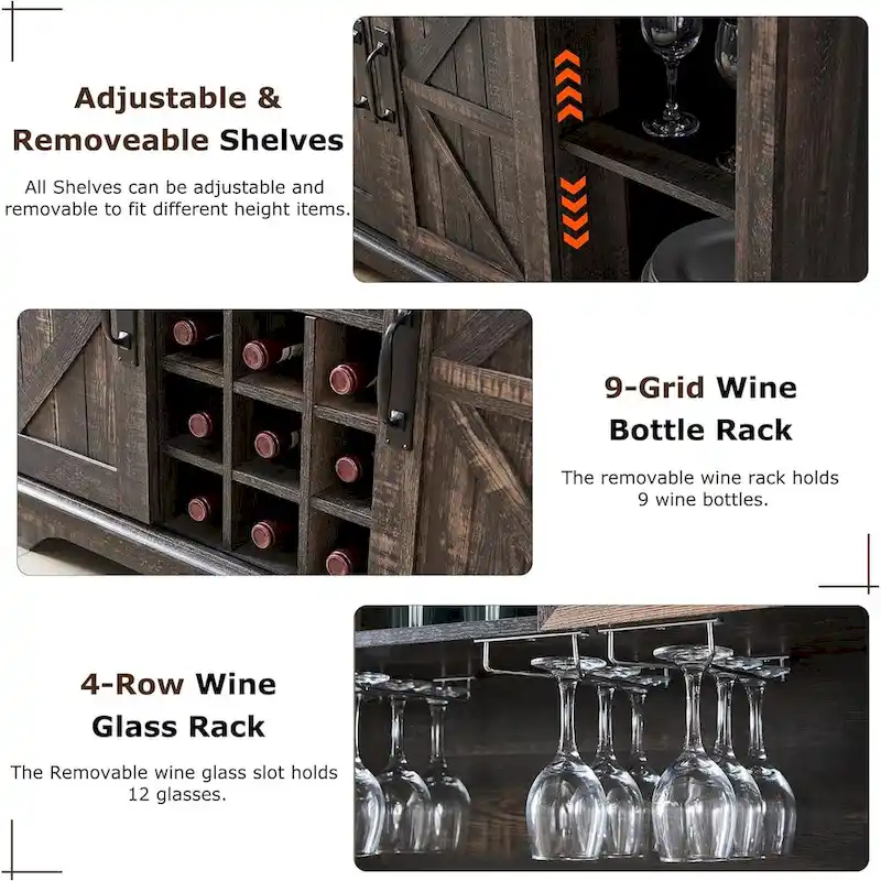 Farmhosue Bar Cabinet, Kitchen Buffet, Coffee Bar Sideboard Table