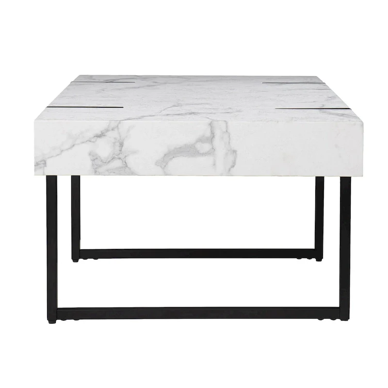 White Faux Marble Top Rectangular Coffee Table with Metal Frame – Modern Style