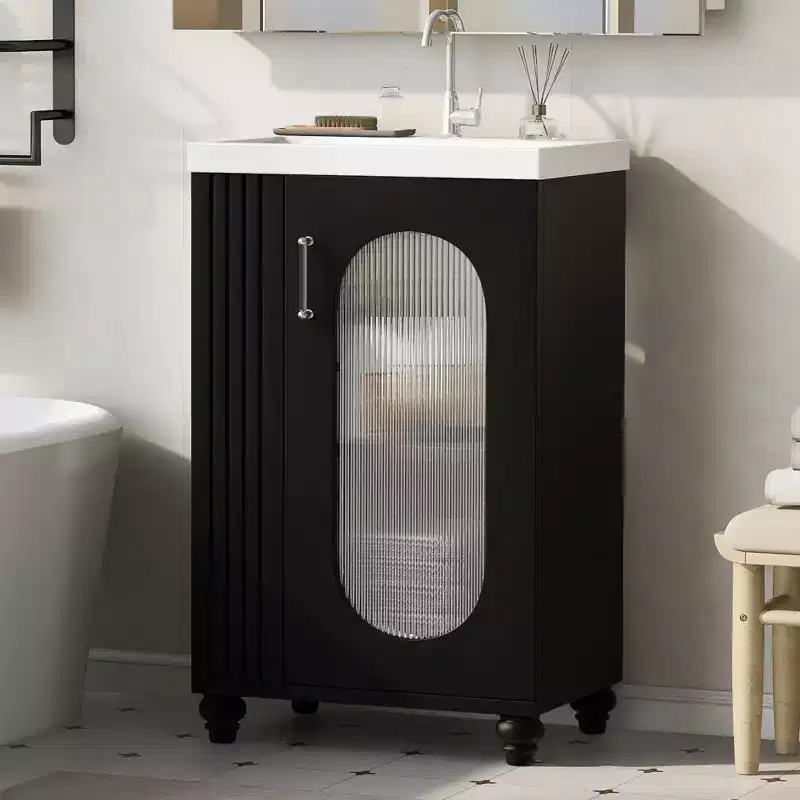20 Bathroom Vanity with Sink, Freestanding Bathroom Vanity Ceramic Sink Combo Set Storage Cabinet with Adjustable Shelves