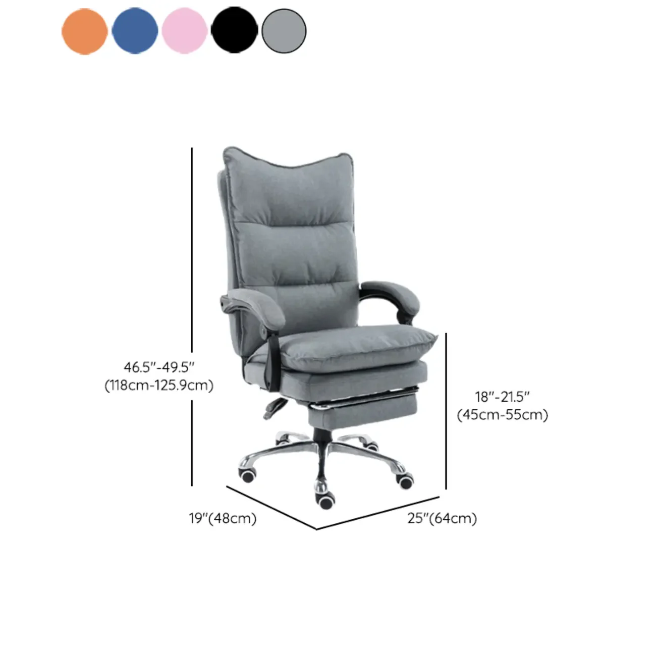 Modern Grey Fabric Office Chair with Footrest