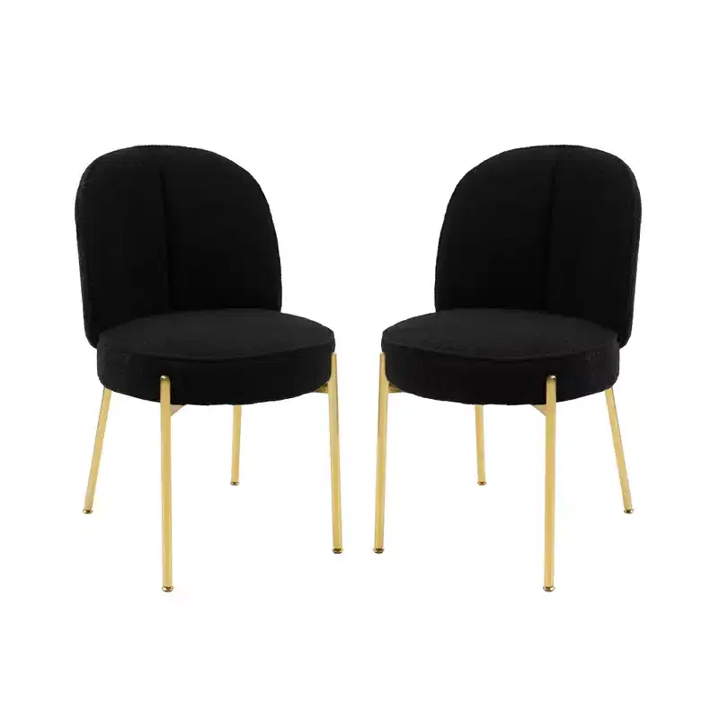 CLIHOME Modern Round Upholstered Teddy Fabric Kitchen Dining Chairs With Metal Legs