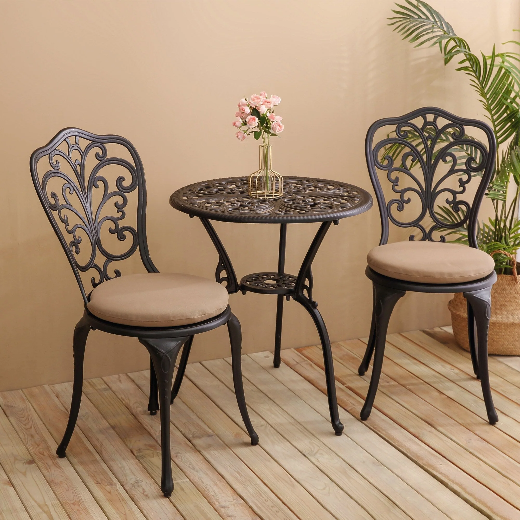 3-Piece Aluminum Outdoor Patio Butterfly Table and Chairs with Umbrella Hole